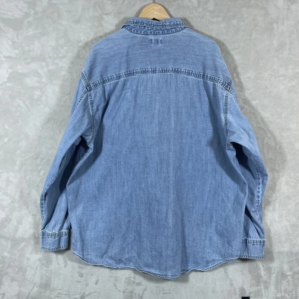 Vintage Levis Men's Shirt XXL Denim Blue Red Tab 90's Metal Button Logo Workwear